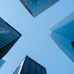 skyscrapers with reflecting walls in modern megapolis