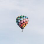 checkered hopper balloon in the blue sky