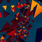 colorful triangles on blue background