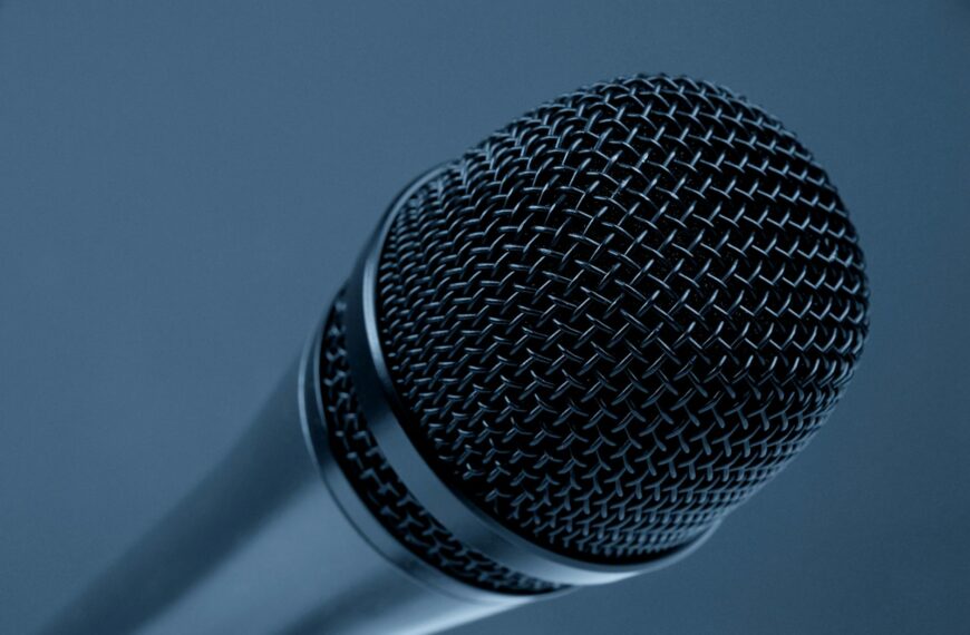 close up photography of black and gray condenser microphone